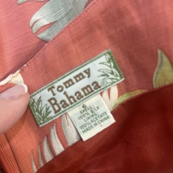 Tommy Bahama Skirt size 6 Orange Green Floral Tropical Silk Straight Knee Casual - Picture 9 of 9